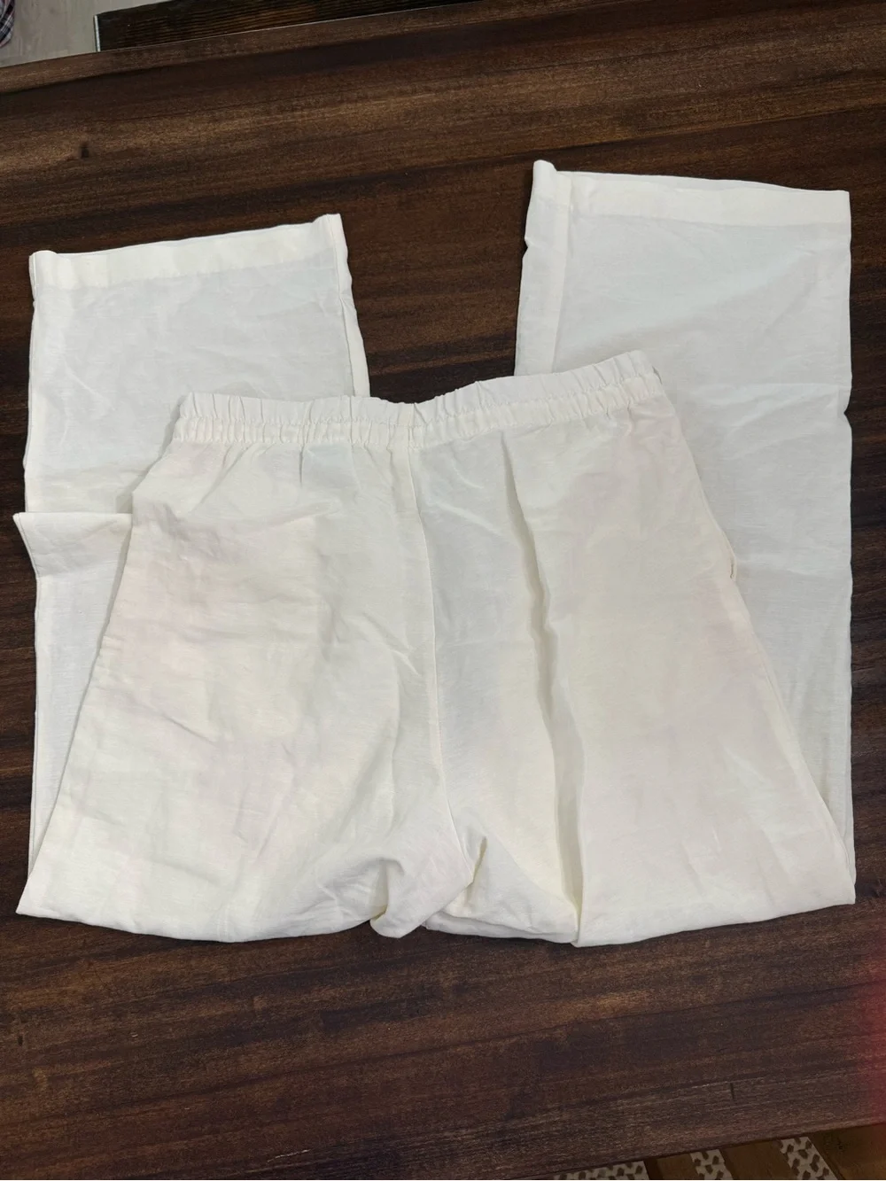 H&M Wide Leg Drawstring Pants in Cream
